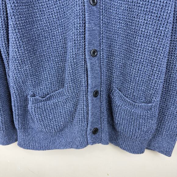 LL Bean Sweater Cardigan L Organic Cotton Waffle Knit Shawl Collar Chunky Knit - Picture 6 of 14